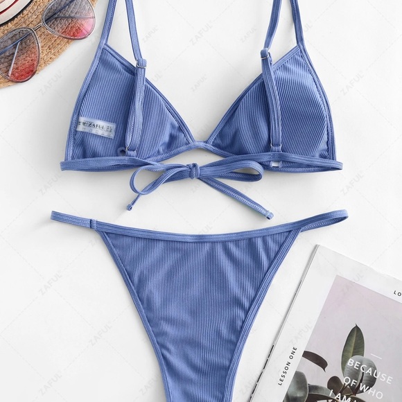 Blue Ribbed Bikini Set - Picture 3 of 5